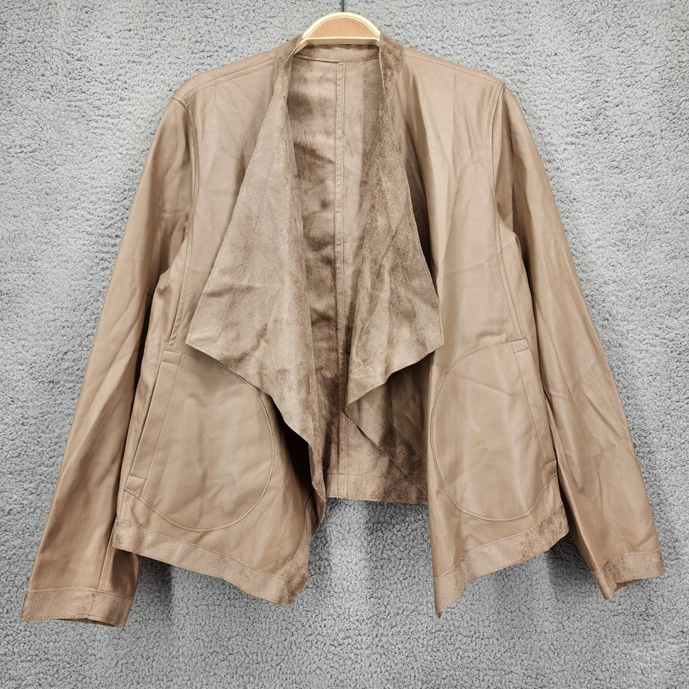 BB Dakota Tan Faux Leather Drape Front Waterfall Jacket BI102563 Womens Medium